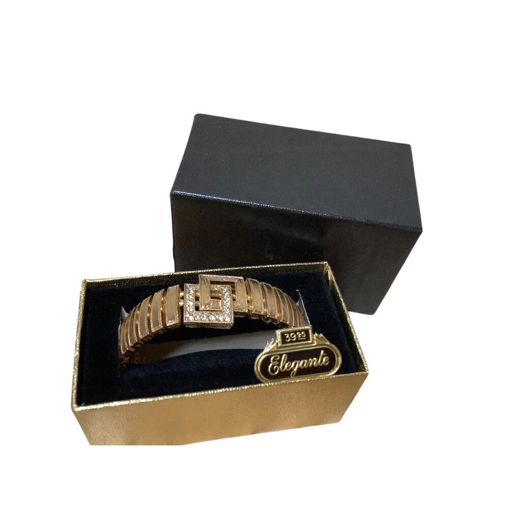 1970s Bangle Bracelet By Elegante Clear Rhinestone Gold Tone-NOS MCM S